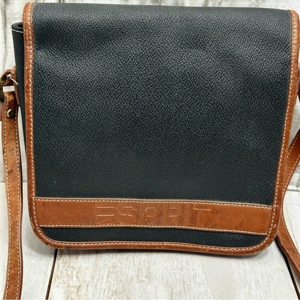 Esprit Black Brown Leather Crossbody Bag 80s Icon Preppy GenX    Vintage Cool